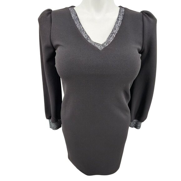 Sam Edelman Black Long-Sleeve Knit Dress W/ Metallic Trim Size 2 - Picture 9 of 9